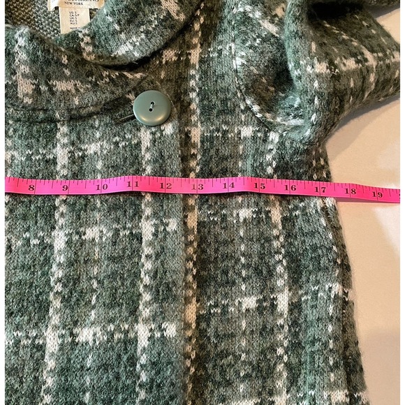 Christian Siriano Green And White Plaid Knit Cowl Neck Cardigan Small - Picture 6 of 7